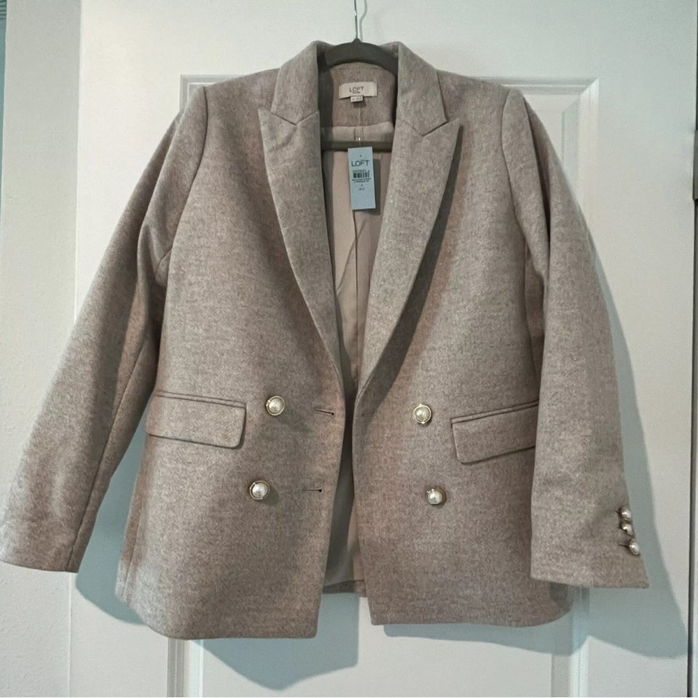 Ann Taylor LOFT Double Breasted Blazer Jacket Size 4 P Beige/ Tan